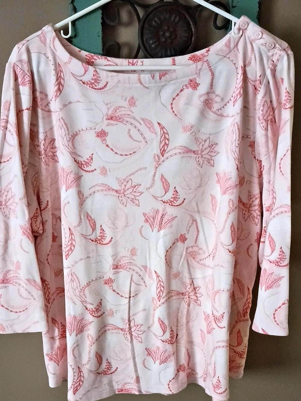 Charter Club Floral 3/4 Sleeve Top Pink White Size XXL Like New